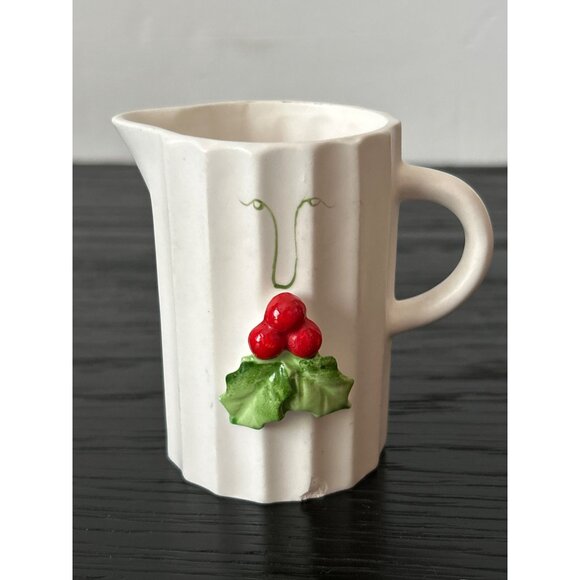 VTG 1959 HOLT HOWARD Holiday Creamer/Sugar Bowl Set Holly Berries Ribbed Design - Picture 4 of 12